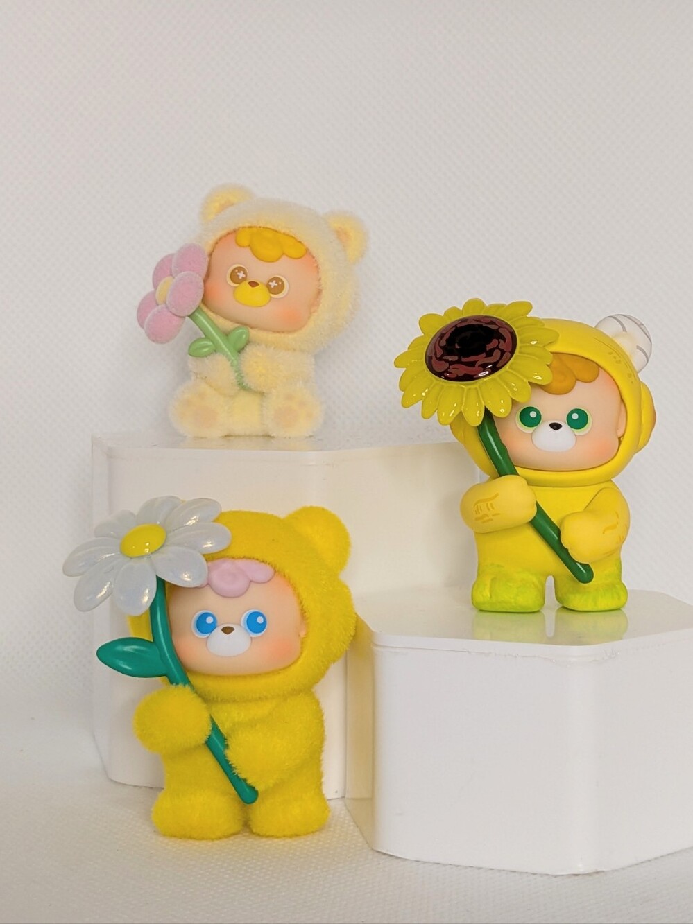 Yellow Bear Plush-Style Kids Toy Figurine with Flower